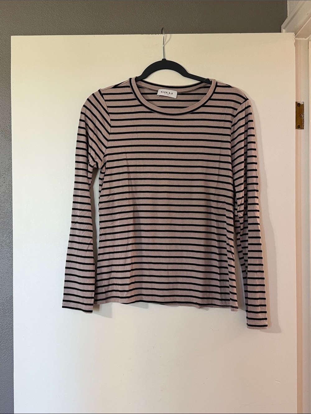 Gilli Blush Taupe and Black Striped Long Sleeve Top